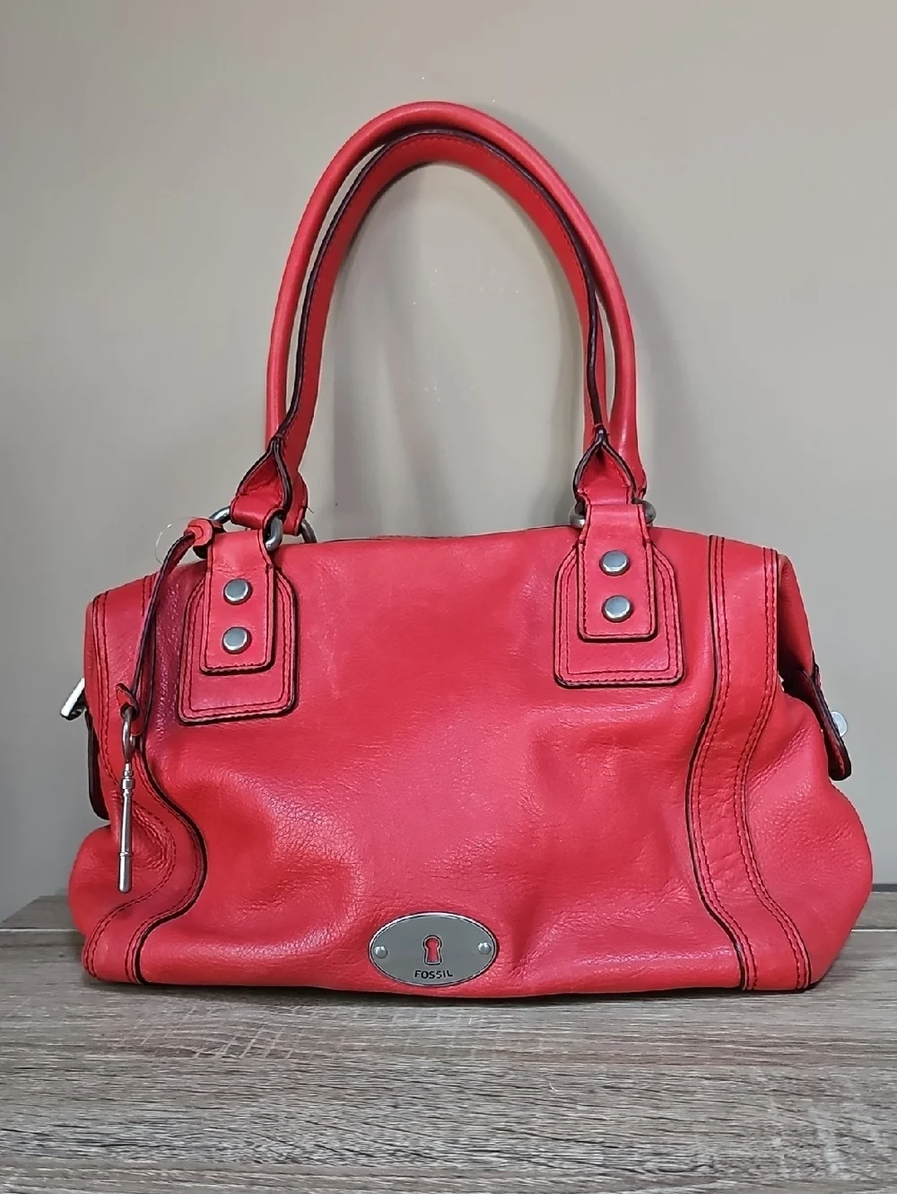 Fossil Red Leather Marlow Shoulder Bag with Double Handles